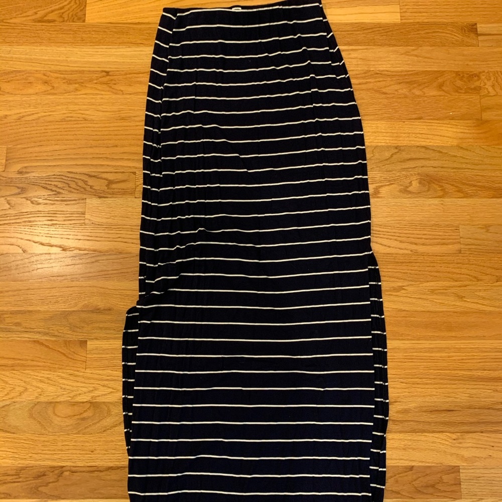 Navy and white striped maxi skirt